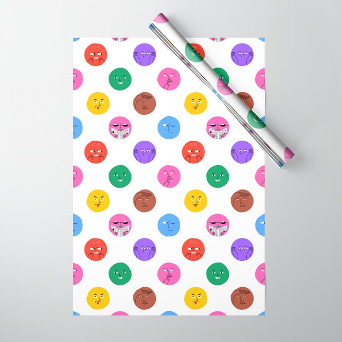 Funny colorful cartoon character face pattern Wrapping Paper Gallery Image 1