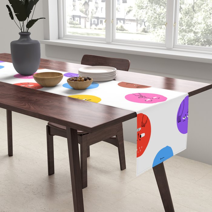 Funny colorful cartoon character face pattern Table Runner Gallery Image 2