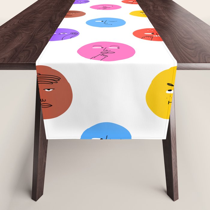 Funny colorful cartoon character face pattern Table Runner Gallery Image 1