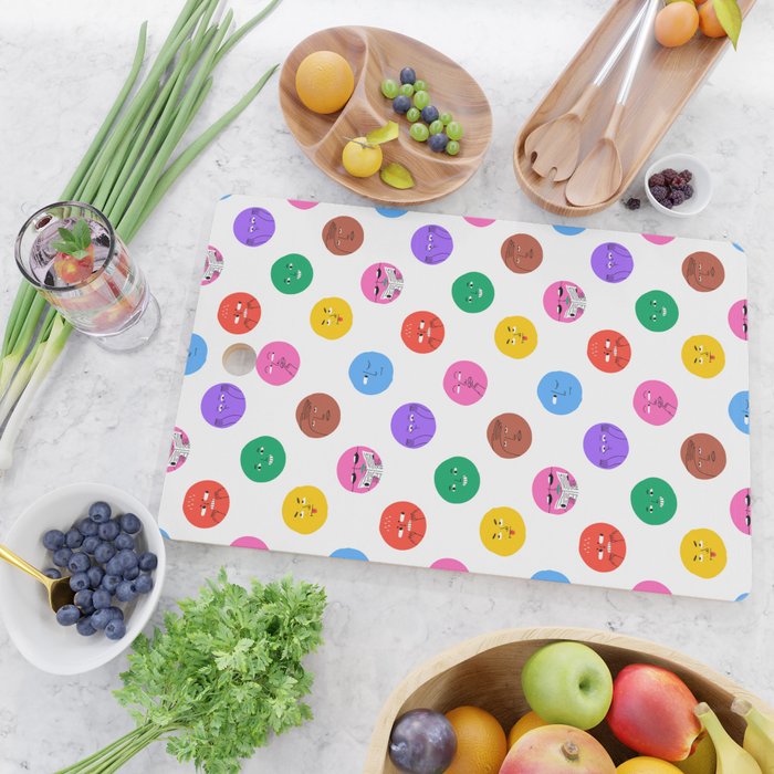 Funny colorful cartoon character face pattern Cutting Board Gallery Image 2