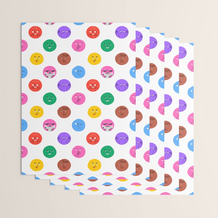 Funny colorful cartoon character face pattern Wrapping Paper Gallery Image 3
