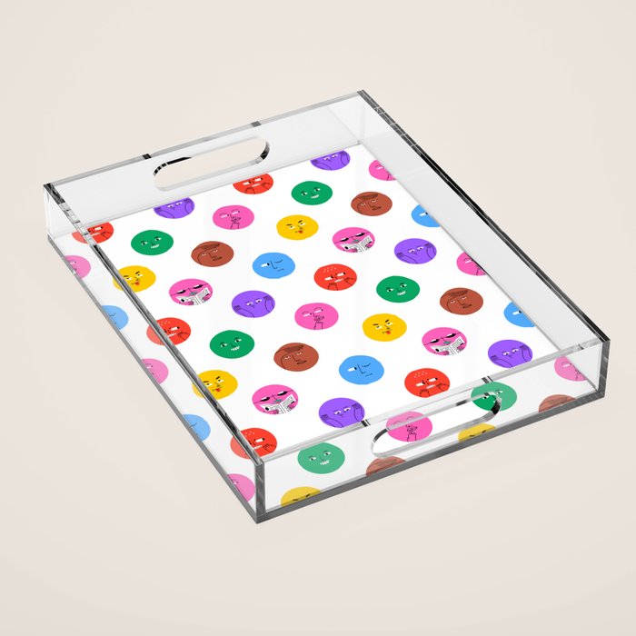 Funny colorful cartoon character face pattern Acrylic Tray Gallery Image 1