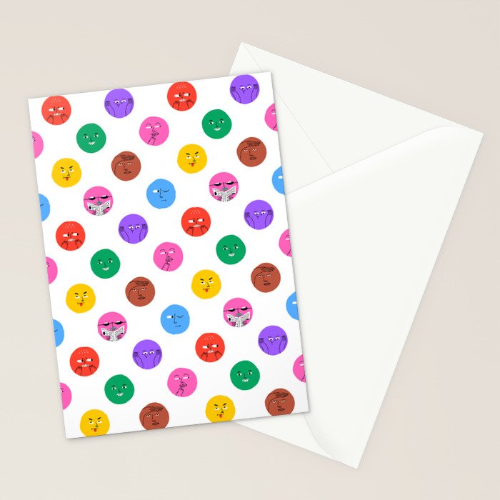 Funny colorful cartoon character face pattern Stationery Card Gallery Image 2