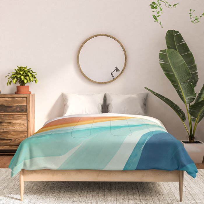 Pink, Yellow, Blue, Watercolor Abstract Sunrise Waves Comforter Gallery Image 3
