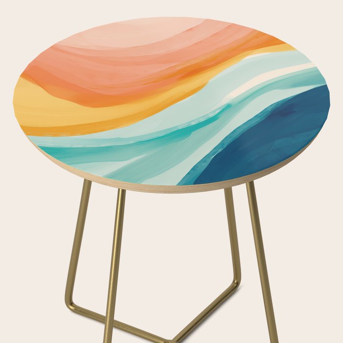 Pink, Yellow, Blue, Watercolor Abstract Sunrise Waves Side Table Gallery Image 2