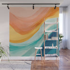 Pink, Yellow, Blue, Watercolor Abstract Sunrise Waves Wall Mural Gallery Image 1