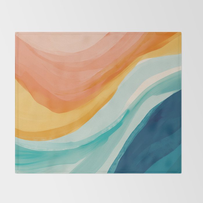 Pink, Yellow, Blue, Watercolor Abstract Sunrise Waves Throw Blanket Gallery Image 2