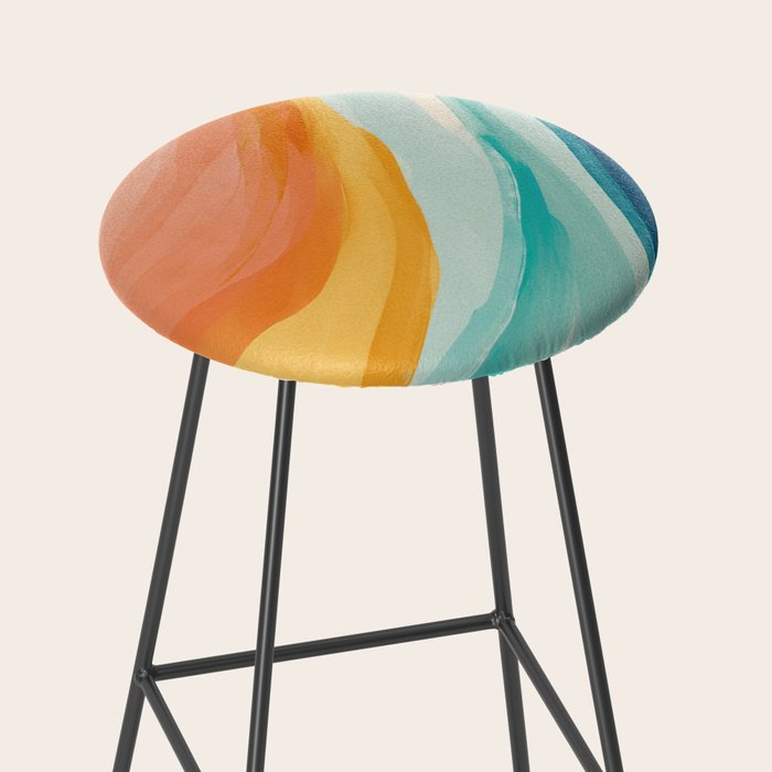 Pink, Yellow, Blue, Watercolor Abstract Sunrise Waves Stool Gallery Image 2