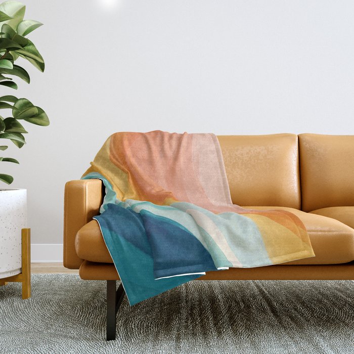 Pink, Yellow, Blue, Watercolor Abstract Sunrise Waves Throw Blanket Gallery Image 1