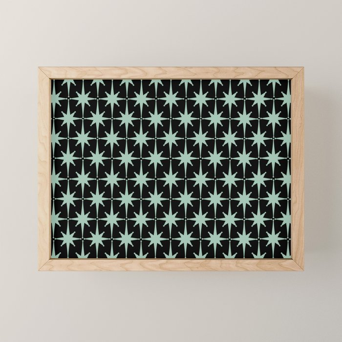 Atomic Age 1950s Retro Starburst Pattern in Mid-Century Modern Mint and Black Mini Art Print Gallery Image 1