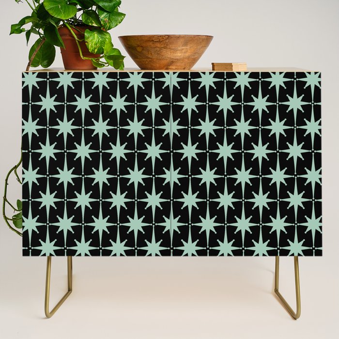 Atomic Age 1950s Retro Starburst Pattern in Mid-Century Modern Mint and Black Credenza Gallery Image 1