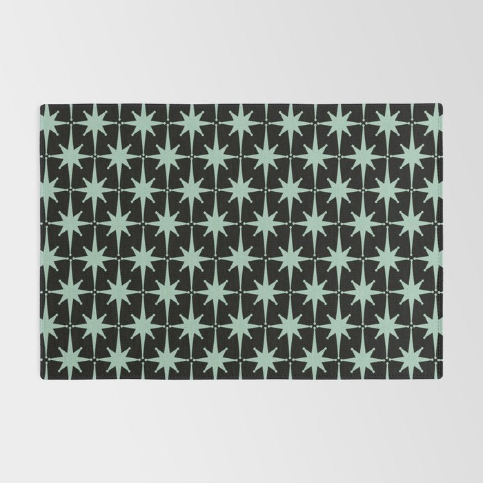Atomic Age 1950s Retro Starburst Pattern in Mid-Century Modern Mint and Black Rug Gallery Image 2