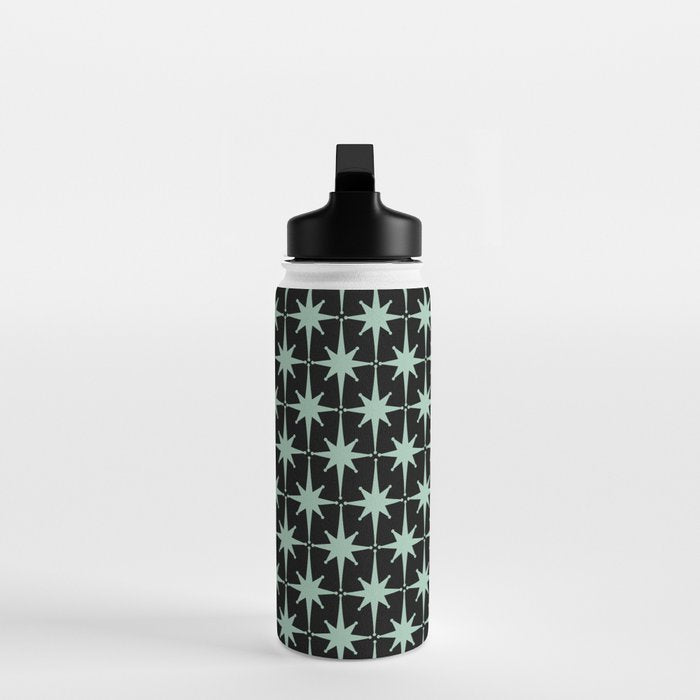 Atomic Age 1950s Retro Starburst Pattern in Mid-Century Modern Mint and Black Water Bottle Gallery Image 3