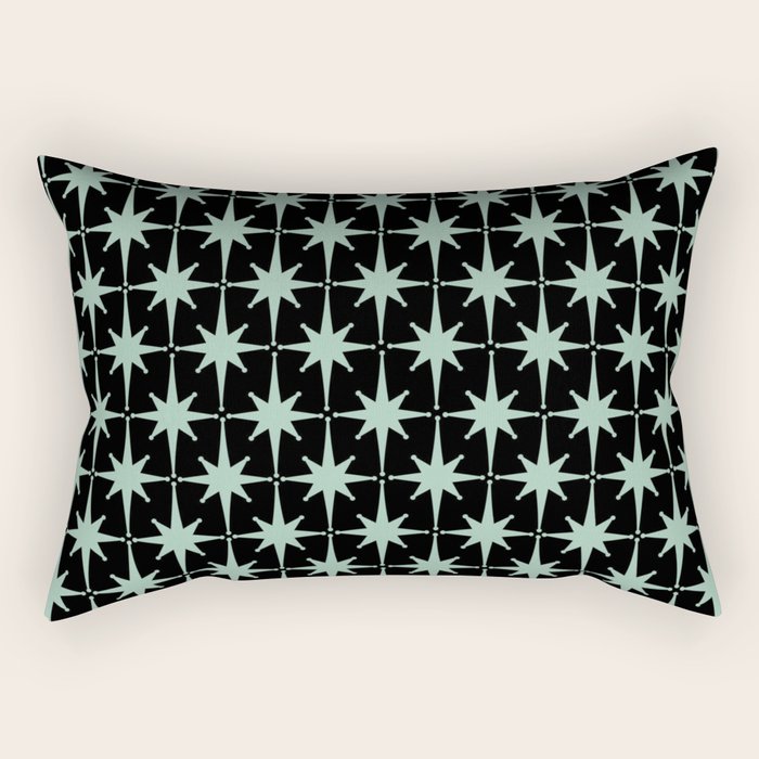 Atomic Age 1950s Retro Starburst Pattern in Mid-Century Modern Mint and Black Rectangular Pillow Gallery Image 1