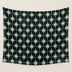 Atomic Age 1950s Retro Starburst Pattern in Mid-Century Modern Mint and Black Wall Tapestry Gallery Image 4