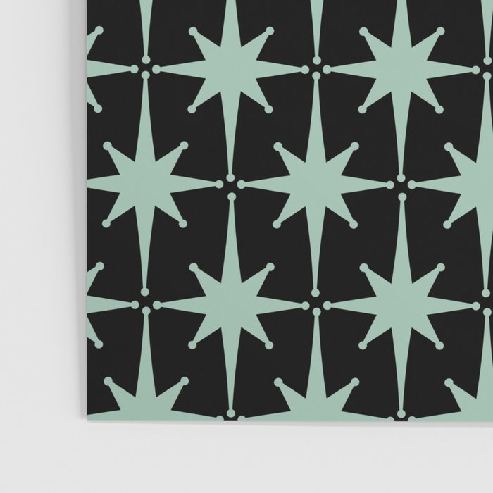 Atomic Age 1950s Retro Starburst Pattern in Mid-Century Modern Mint and Black Poster Gallery Image 3