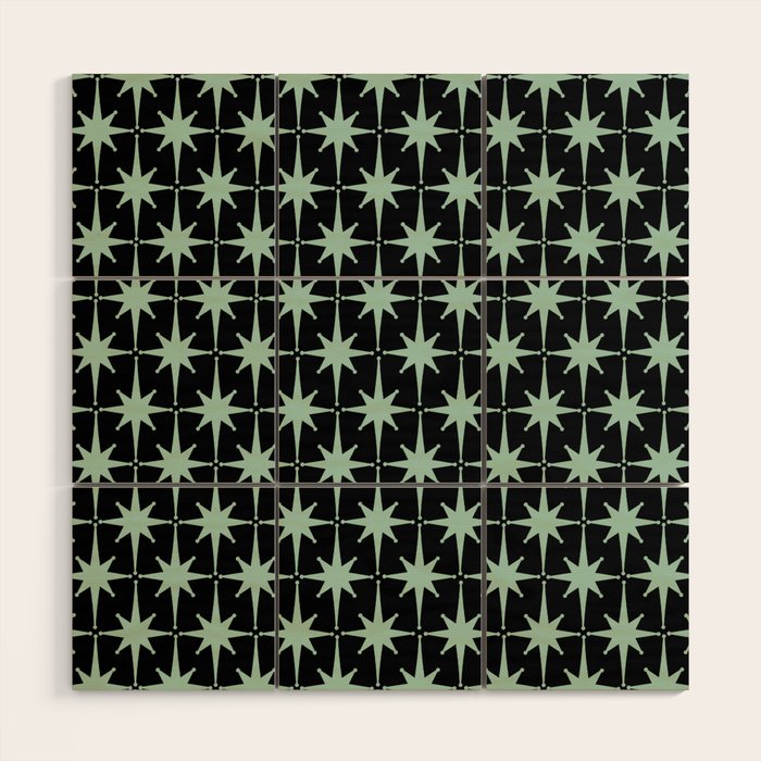 Atomic Age 1950s Retro Starburst Pattern in Mid-Century Modern Mint and Black Wood Wall Art Gallery Image 1