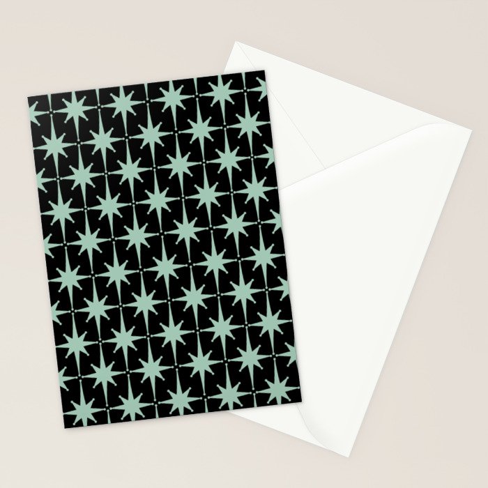 Atomic Age 1950s Retro Starburst Pattern in Mid-Century Modern Mint and Black Stationery Card Gallery Image 2