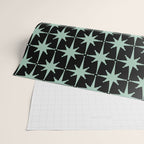 Atomic Age 1950s Retro Starburst Pattern in Mid-Century Modern Mint and Black Wrapping Paper Gallery Image 2