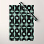 Atomic Age 1950s Retro Starburst Pattern in Mid-Century Modern Mint and Black Wrapping Paper Gallery Image 1