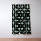 Atomic Age 1950s Retro Starburst Pattern in Mid-Century Modern Mint and Black Window Curtain Gallery Image 3