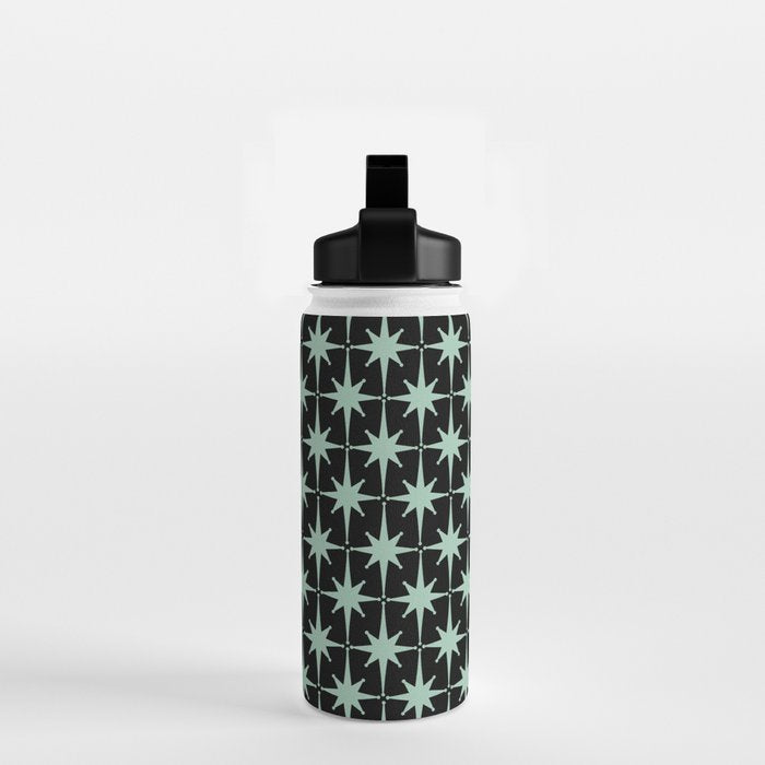 Atomic Age 1950s Retro Starburst Pattern in Mid-Century Modern Mint and Black Water Bottle Gallery Image 2