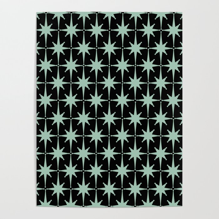 Atomic Age 1950s Retro Starburst Pattern in Mid-Century Modern Mint and Black Poster Gallery Image 4