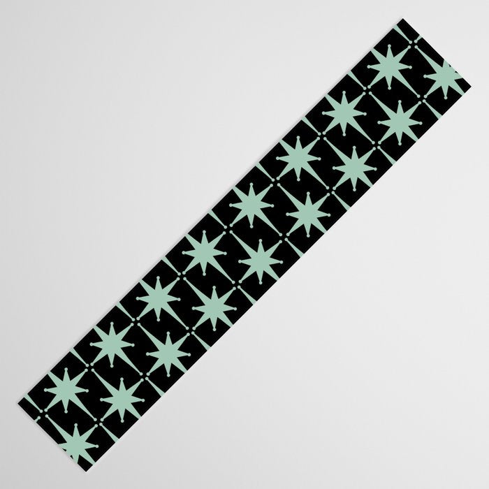 Atomic Age 1950s Retro Starburst Pattern in Mid-Century Modern Mint and Black Table Runner Gallery Image 3