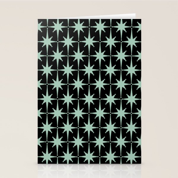 Atomic Age 1950s Retro Starburst Pattern in Mid-Century Modern Mint and Black Stationery Card Gallery Image 2