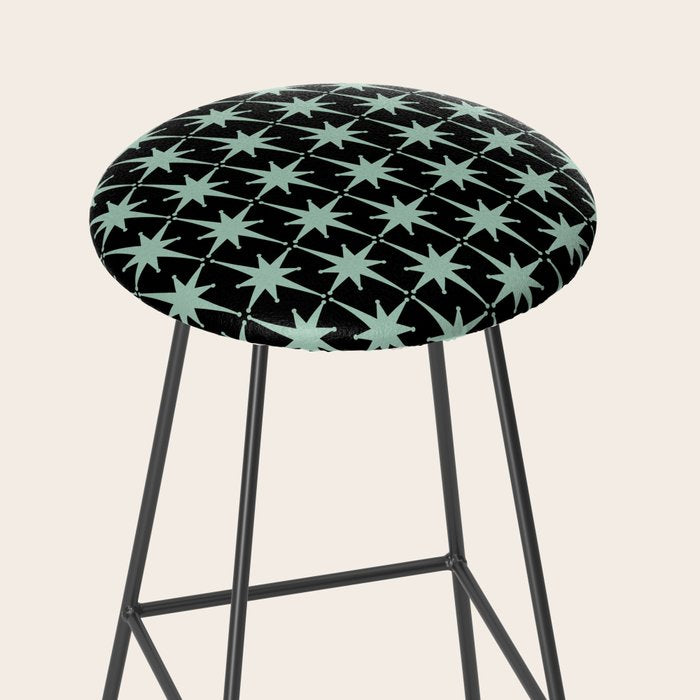 Atomic Age 1950s Retro Starburst Pattern in Mid-Century Modern Mint and Black Stool Gallery Image 2