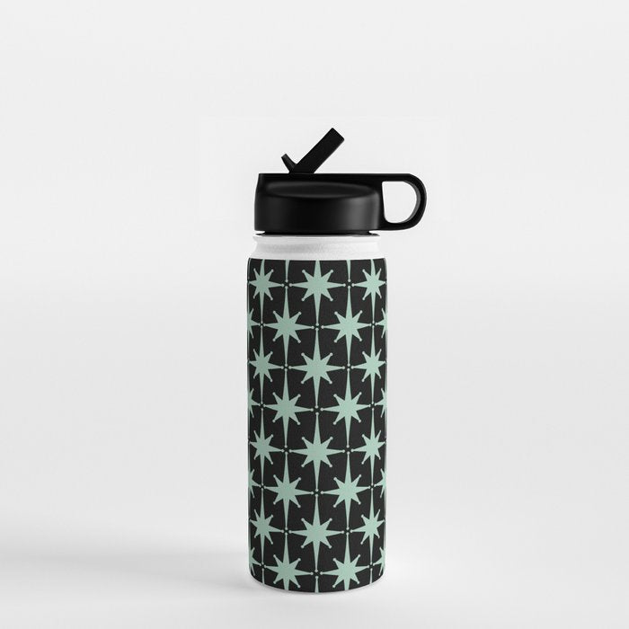 Atomic Age 1950s Retro Starburst Pattern in Mid-Century Modern Mint and Black Water Bottle Gallery Image 1