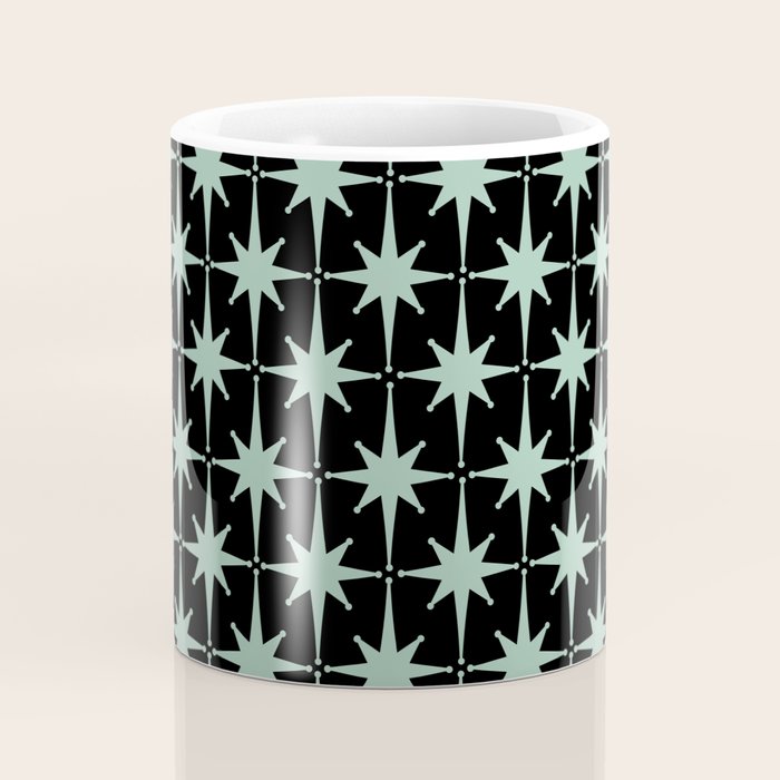 Atomic Age 1950s Retro Starburst Pattern in Mid-Century Modern Mint and Black Coffee Mug Gallery Image 4