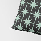 Atomic Age 1950s Retro Starburst Pattern in Mid-Century Modern Mint and Black Pillow Sham Gallery Image 4
