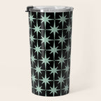 Atomic Age 1950s Retro Starburst Pattern in Mid-Century Modern Mint and Black Travel Mug Gallery Image 3