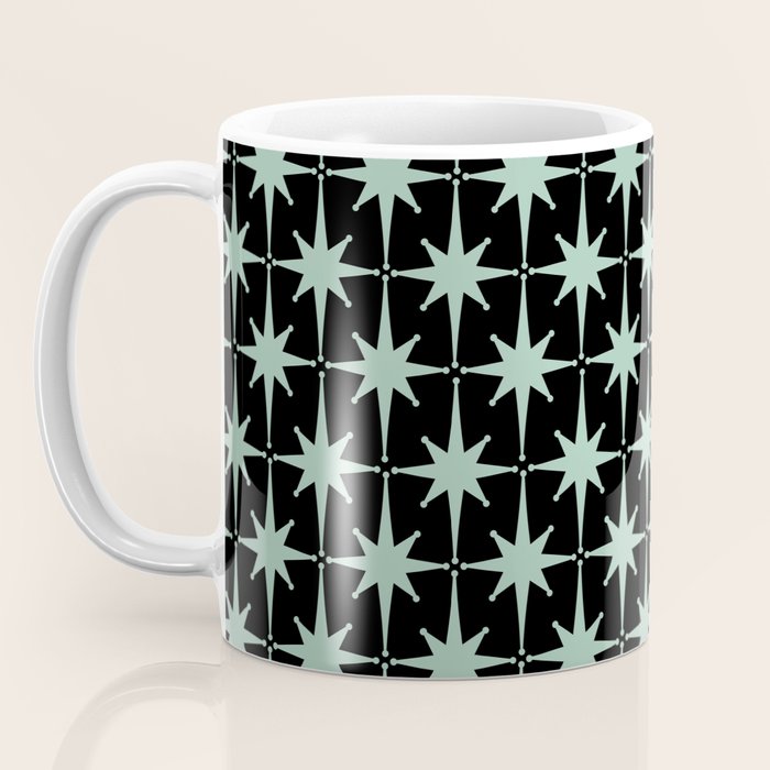 Atomic Age 1950s Retro Starburst Pattern in Mid-Century Modern Mint and Black Coffee Mug Gallery Image 3