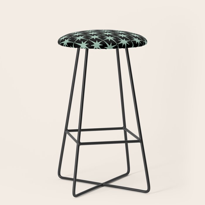 Atomic Age 1950s Retro Starburst Pattern in Mid-Century Modern Mint and Black Stool Gallery Image 1