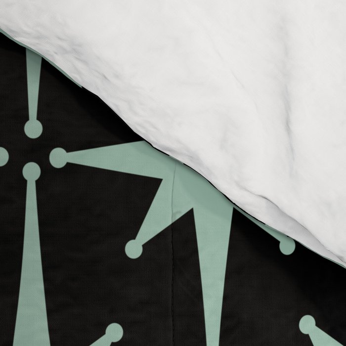 Atomic Age 1950s Retro Starburst Pattern in Mid-Century Modern Mint and Black Comforter Gallery Image 4
