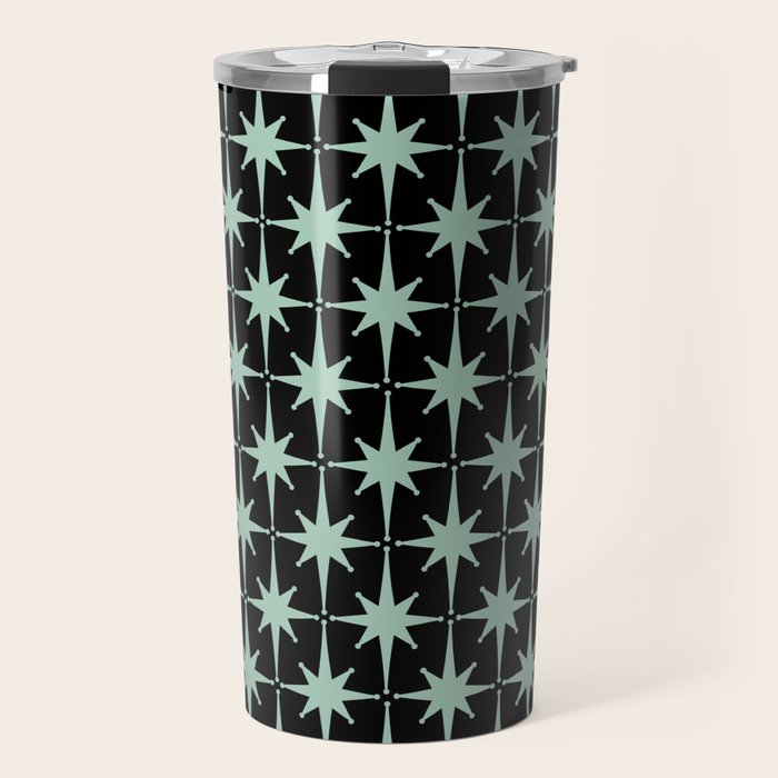 Atomic Age 1950s Retro Starburst Pattern in Mid-Century Modern Mint and Black Travel Mug Gallery Image 1