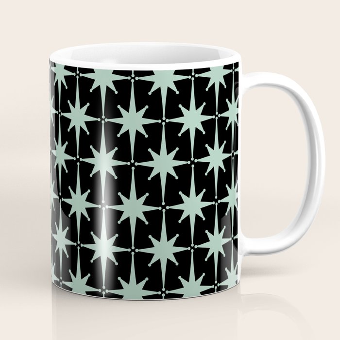 Atomic Age 1950s Retro Starburst Pattern in Mid-Century Modern Mint and Black Coffee Mug Gallery Image 1