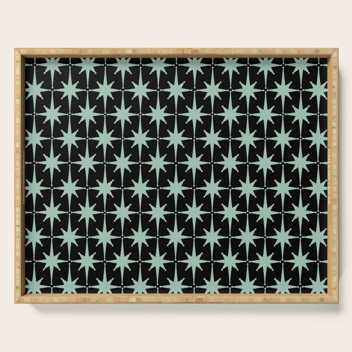Atomic Age 1950s Retro Starburst Pattern in Mid-Century Modern Mint and Black Serving Tray Gallery Image 1