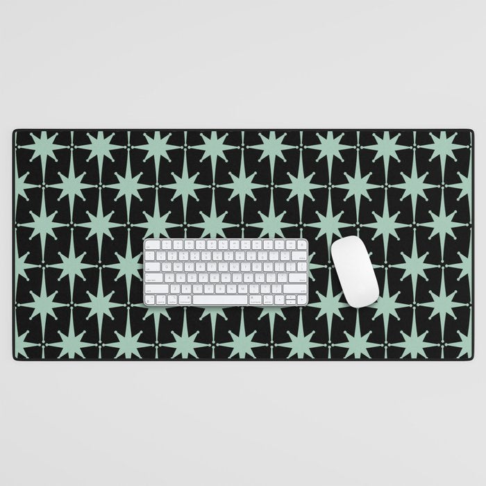 Atomic Age 1950s Retro Starburst Pattern in Mid-Century Modern Mint and Black Desk Mat Gallery Image 1