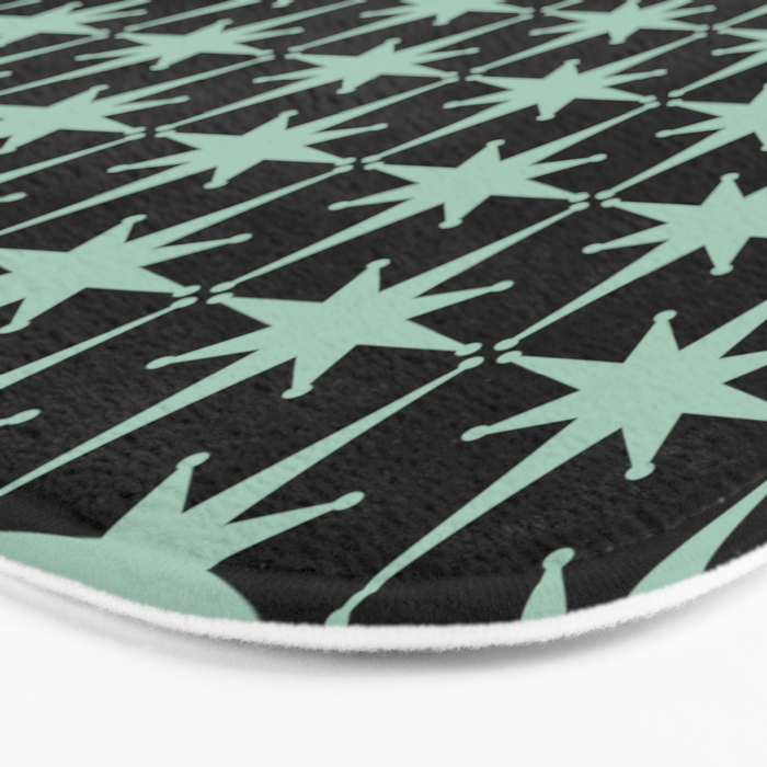 Atomic Age 1950s Retro Starburst Pattern in Mid-Century Modern Mint and Black Bath Mat Gallery Image 3