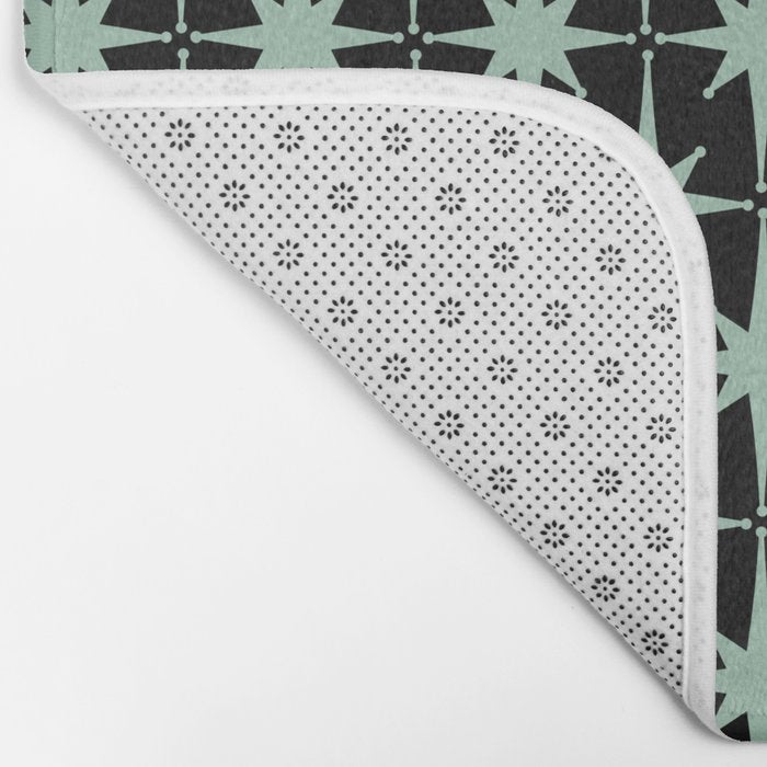 Atomic Age 1950s Retro Starburst Pattern in Mid-Century Modern Mint and Black Bath Mat Gallery Image 2