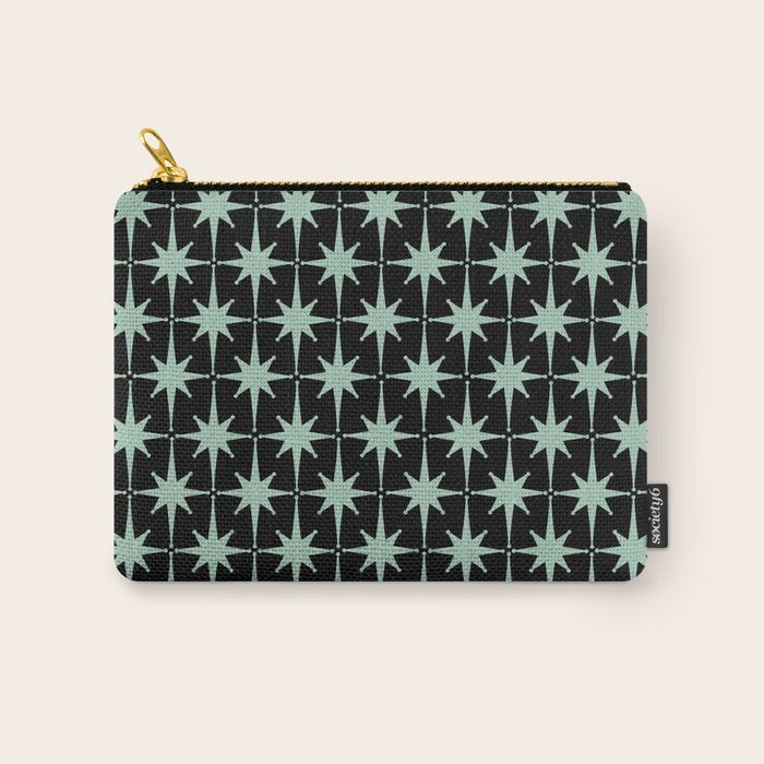 Atomic Age 1950s Retro Starburst Pattern in Mid-Century Modern Mint and Black Carry All Pouch Gallery Image 1