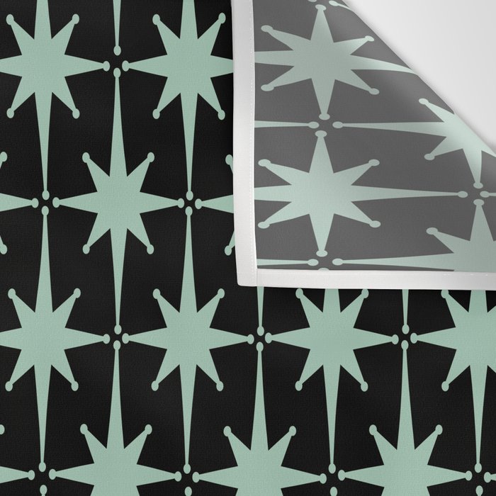 Atomic Age 1950s Retro Starburst Pattern in Mid-Century Modern Mint and Black Wall Tapestry Gallery Image 3
