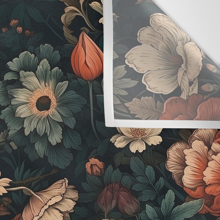 Vintage Aesthetic Beautiful Flowers, Nature Art, Dark Cottagecore Plant Collage - Flower Wall Tapestry Gallery Image 3