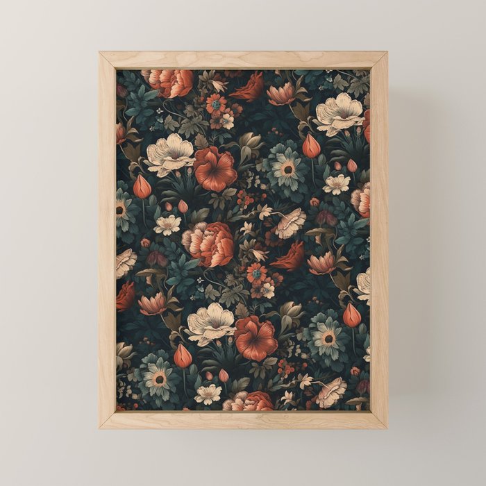 Vintage Aesthetic Beautiful Flowers, Nature Art, Dark Cottagecore Plant Collage - Flower Mini Art Print Gallery Image 1