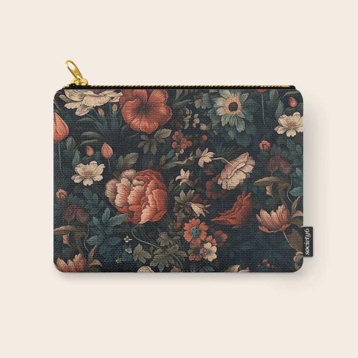 Vintage Aesthetic Beautiful Flowers, Nature Art, Dark Cottagecore Plant Collage - Flower Carry All Pouch Gallery Image 1
