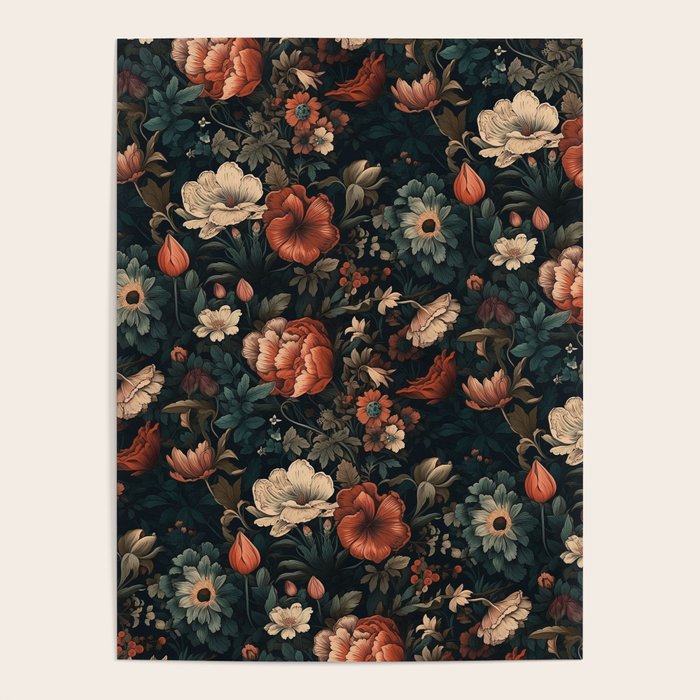 Vintage Aesthetic Beautiful Flowers, Nature Art, Dark Cottagecore Plant Collage - Flower Poster Gallery Image 4