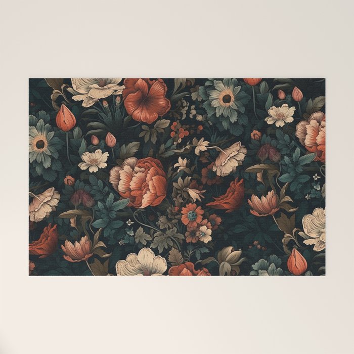 Vintage Aesthetic Beautiful Flowers, Nature Art, Dark Cottagecore Plant Collage - Flower Welcome Mat Gallery Image 1